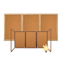 96 x 30 WOOD Indoor Enclosed Bulletin Cork Boards with Interior Lighting (3 DOORS)