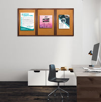 72 x 30 WOOD Indoor Enclosed Bulletin Cork Boards with Interior Lighting (3 DOORS)