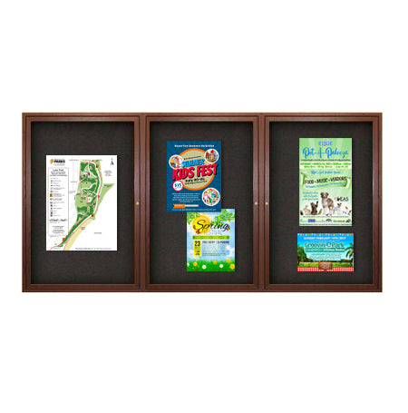 72 x 36 WOOD Indoor Enclosed Bulletin Cork Boards with Interior Lighting (3 DOORS)