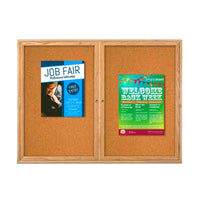 72 x 36 WOOD Indoor Enclosed Bulletin Cork Boards with Interior Lighting (2 DOORS)