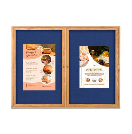 84 x 24 WOOD Indoor Enclosed Bulletin Cork Boards with Interior Lighting (2 DOORS)