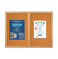 84 x 36 WOOD Indoor Enclosed Bulletin Cork Boards with Interior Lighting (2 DOORS)