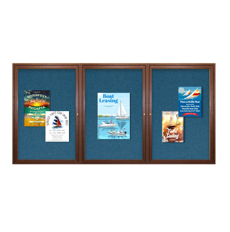 96 x 24 WOOD Indoor Enclosed Bulletin Cork Boards with Interior Lighting (3 DOORS)