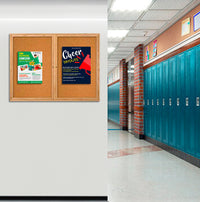 96 x 24 WOOD Indoor Enclosed Bulletin Cork Boards with Interior Lighting (2 DOORS)