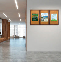 96 x 30 WOOD Indoor Enclosed Bulletin Cork Boards with Interior Lighting (3 DOORS)
