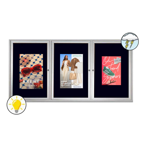 72 x 24 Enclosed Outdoor Bulletin Boards with Lights (3 DOORS)