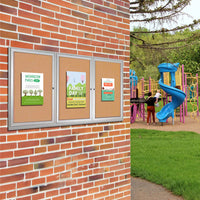 72 x 30 Enclosed Outdoor Bulletin Board Display Case LED Lighted with 3 Door Metal Cabinet in 4 Finishes