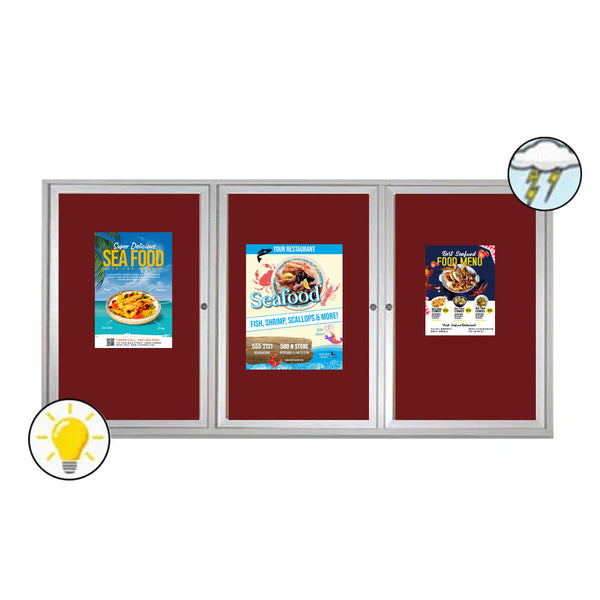 84 x 24 Enclosed Outdoor Bulletin Boards with Lights (3 DOORS)