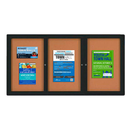 84x36 Enclosed Outdoor Bulletin Boards with Radius Edge (3 DOORS)