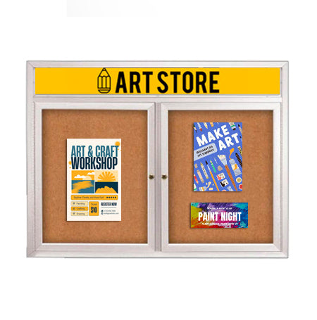 Enclosed Outdoor Bulletin Boards 42 x 32 with Message Header and Radius Edge (2 DOORS)