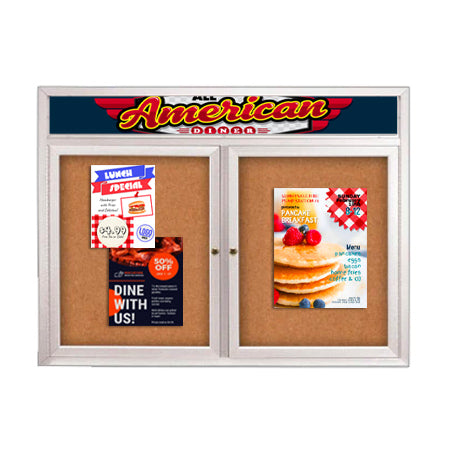 Enclosed Outdoor Bulletin Boards 48 x 36 with Message Header and Radius Edge (2 DOORS)