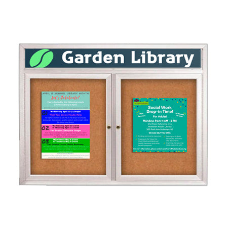 Enclosed Outdoor Bulletin Boards 48 x 48 with Message Header and Radius Edge (2 DOORS)