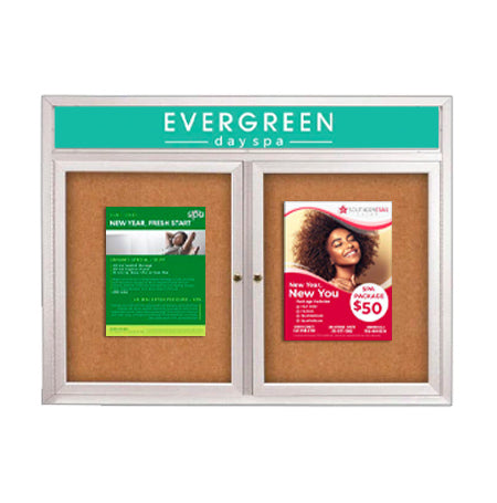 Enclosed Outdoor Bulletin Boards 50 x 40 with Message Header and Radius Edge (2 DOORS)