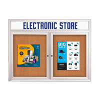Enclosed Outdoor Bulletin Boards 60 x 30 with Message Header and Radius Edge (2 DOORS)