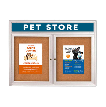 Enclosed Outdoor Bulletin Boards 60 x 40 with Message Header and Radius Edge (2 DOORS)