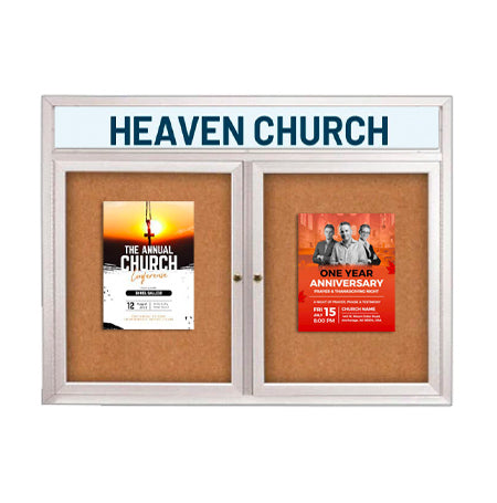 Enclosed Outdoor Bulletin Boards 60 x 48 with Message Header and Radius Edge (2 DOORS)