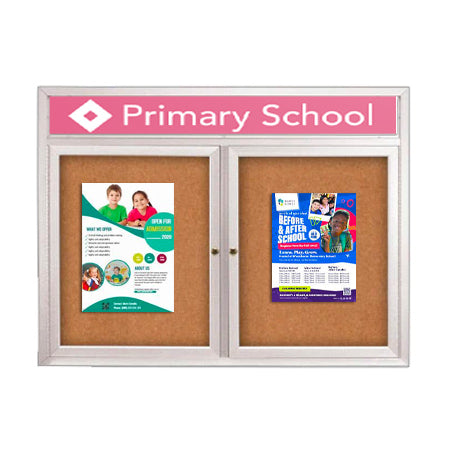 Enclosed Outdoor Bulletin Boards 72 x 24 with Message Header and Radius Edge (2 DOORS)