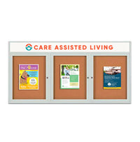 Enclosed Outdoor Bulletin Boards 72 x 36 with Message Header and Radius Edge (3 DOORS)