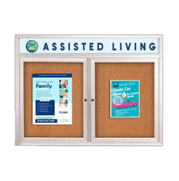 Enclosed Outdoor Bulletin Boards 72 x 48 with Message Header and Radius Edge (2 DOORS)