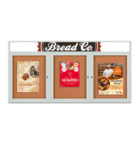 Enclosed Outdoor Bulletin Boards 84 x 30 with Message Header and Radius Edge (3 DOORS)