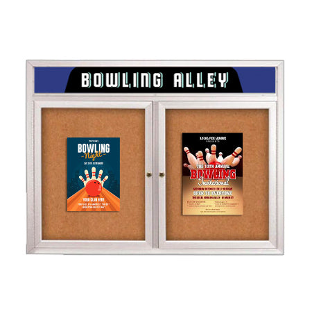 Enclosed Outdoor Bulletin Boards 84 x 30 with Message Header and Radius Edge (2 DOORS)