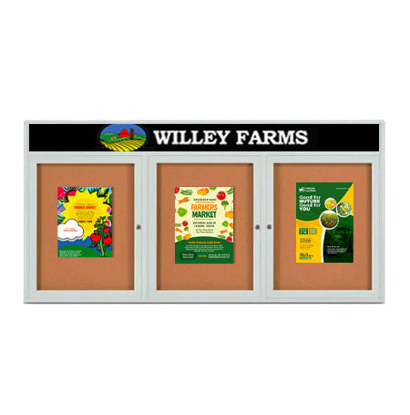 Enclosed Outdoor Bulletin Boards 84 x 48 with Message Header and Radius Edge (3 DOORS)