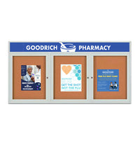 Enclosed Outdoor Bulletin Boards 96 x 36 with Message Header and Radius Edge (3 DOORS)