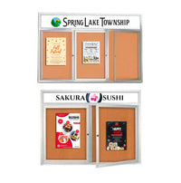 2-3 Door Enclosed Outdoor Bulletin Boards with Your Message Header and Radius Edge Cabinet Corners | All-Weather, Wall Mount Aluminum Display Case 35+ Sizes