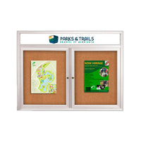 Enclosed Outdoor Bulletin Boards 48 x 36 with Header & Lights (Radius Edge) (2 DOORS)