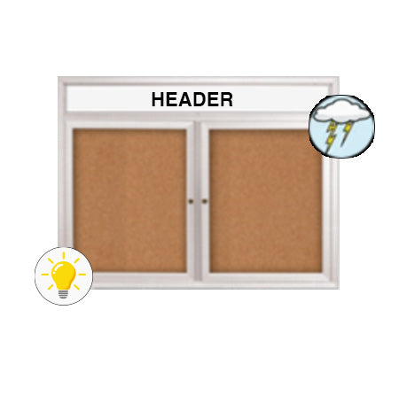 Enclosed Outdoor Bulletin Boards 60 x 36 with Header & Lights (Radius Edge) (2 DOORS)