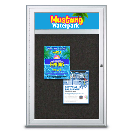 Outdoor Enclosed Bulletin Boards with Header and LED Lights | 9 Sizes + Radius Edge Cabinet Corners
