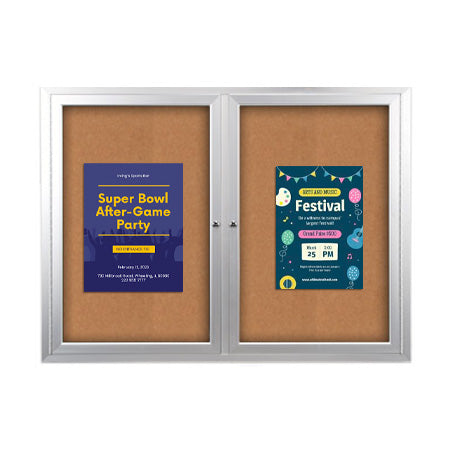 Enclosed Outdoor Bulletin Boards 60 x 24 with Interior Lighting and Radius Edge (2 DOORS)