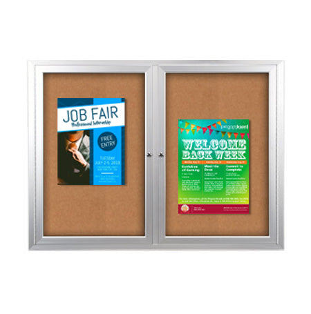 Enclosed Outdoor Bulletin Boards 60 x 30 with Interior Lighting and Radius Edge (2 DOORS)