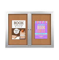Enclosed Outdoor Bulletin Boards 84 x 30 with Interior Lighting and Radius Edge (2 DOORS)