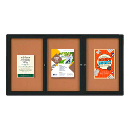 Enclosed Outdoor Bulletin Boards 84 x 36 with Interior Lighting and Radius Edge (3 DOORS)