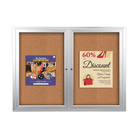 Enclosed Outdoor Bulletin Boards 84 x 36 with Interior Lighting and Radius Edge (2 DOORS)