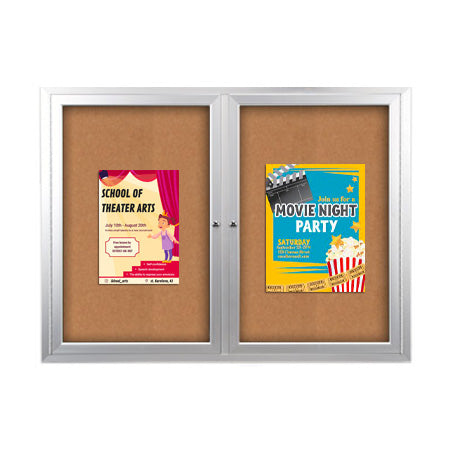 Enclosed Outdoor Bulletin Boards 96 x 24 with Interior Lighting and Radius Edge (2 DOORS)