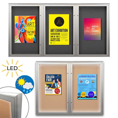 EXTREME WeatherPlus™ Enclosed Radius Edge Outdoor Bulletin Boards with LED Lights | Locking 2 and 3 Door Display Cases in 35+ Sizes