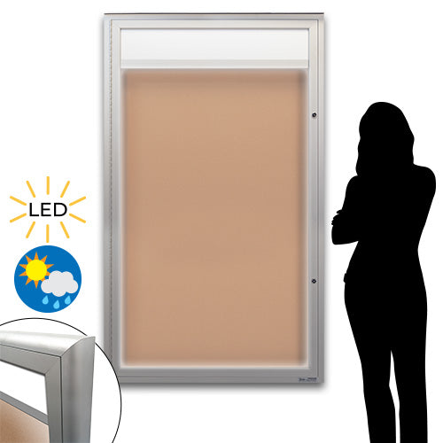 EXTREME WeatherPLUS™ XL Radius Edge Outdoor Enclosed Bulletin Boards Personalized Header + LED LIGHTS | Single Door in 15+ Sizes