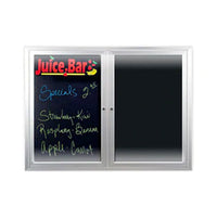 Indoor Enclosed Dry Erase Marker Board with LED Lights (2 and 3 Doors) - Black Porcelain Steel