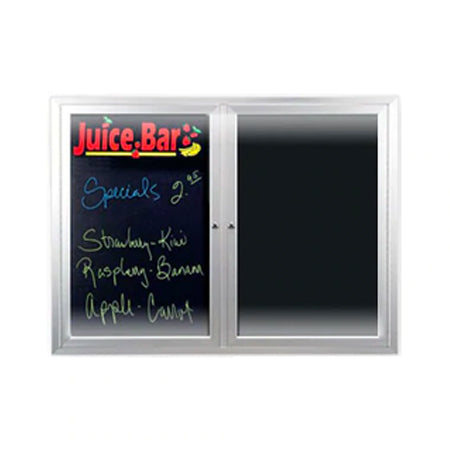 Indoor Enclosed Dry Erase Marker Board with LED Lights (2 and 3 Doors) - Black Porcelain Steel