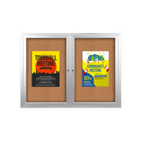48 x 48 INDOOR Enclosed Bulletin Cork Board, 2 Door Display Case with Four Metal Finishes