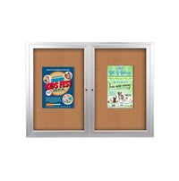 72 x 24 INDOOR Enclosed Bulletin Cork Boards 2 DOOR