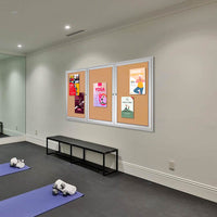 84 x 30 INDOOR Enclosed Bulletin Cork Boards 3 DOOR