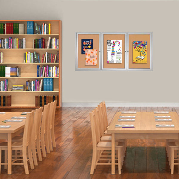 72 x 36 INDOOR Enclosed Bulletin Cork Boards 3 DOOR