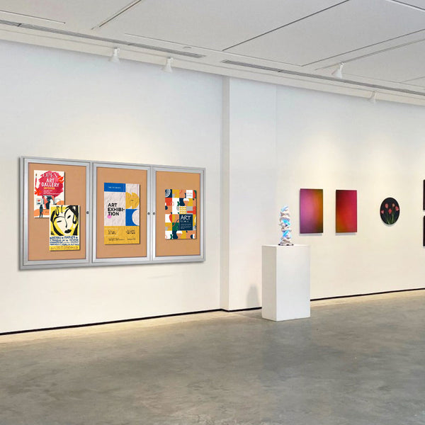 96 x 36 Indoor Enclosed Bulletin Cork Boards 3 DOOR | Lockable Metal Display Case