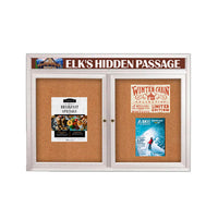 Indoor Enclosed Bulletin Boards 60" x 24" with Message Header (2 DOORS)