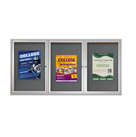 96x24 Enclosed Indoor Bulletin Boards with Radius Edge (3 DOORS)