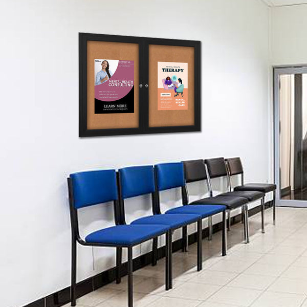 60x30 Enclosed Indoor Bulletin Boards with Radius Edge (2 DOORS)