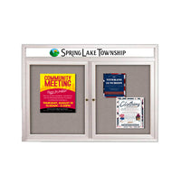 Enclosed Indoor Enclosed Bulletin Boards 48 x 36 w Message Header + Radius Edge 2 DOOR